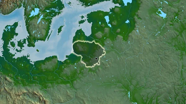 Close Lithuania Border Area Highlighting Dark Overlay Physical Map Capital — Stock Photo, Image