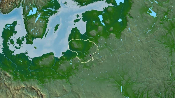 在一张实景地图上对立陶宛边境地区进行的密切监视 资本点 国家形貌概述 — 图库照片