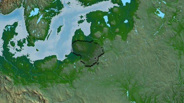 Zbliżenie Litewskiej Strefy Przygranicznej Ciemną Powłoką Fizycznej Mapie Główny Punkt — Zdjęcie stockowe