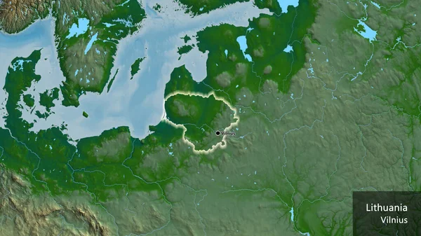 Zbliżenie Litewskiej Strefy Przygranicznej Fizycznej Mapie Główny Punkt Świeć Dookoła — Zdjęcie stockowe