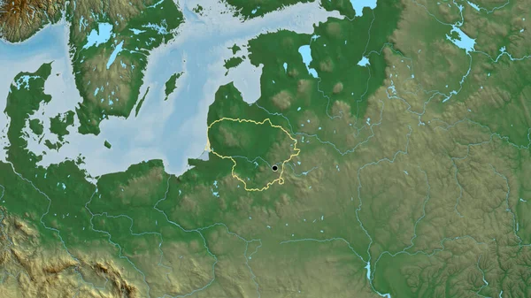 Close Lithuania Border Area Highlighting Dark Overlay Relief Map Capital — Stock Photo, Image
