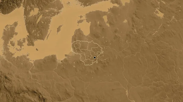 Detailní Záběr Pohraniční Oblasti Litvy Jejích Regionálních Hranic Mapě Nadmořské — Stock fotografie