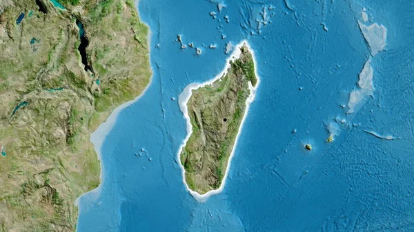Zbliżenie Granicy Madagaskarem Zdjęciu Satelitarnym Yahoo Główny Punkt Blask Wokół — Zdjęcie stockowe