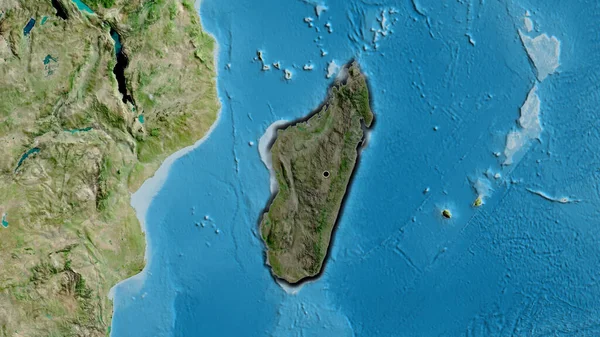 马达加斯加边境地区的特写镜头 用卫星地图上的黑暗覆盖突出显示 资本点 国家形状的斜边 — 图库照片