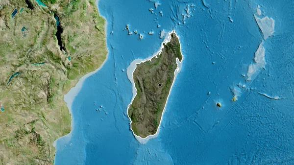 Närbild Madagaskars Gränsområde Med Mörk Överlagring Satellitkarta Huvudpunkt Skissera Runt — Stockfoto
