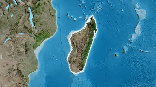 Närbild Madagaskars Gränsområde Satellitkarta Huvudpunkt Glow Runt Landet Form — Stockfoto