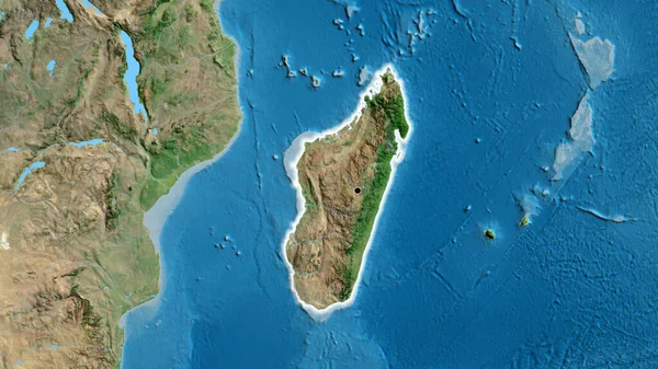 Nahaufnahme Des Grenzgebiets Madagaskar Auf Einer Satellitenkarte Kapitalpunkt Glühen Ganzen — Stockfoto