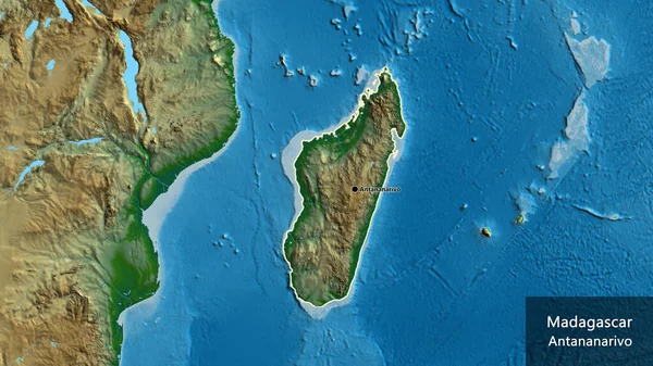Nahaufnahme Des Grenzgebiets Madagaskar Auf Einer Physischen Karte Kapitalpunkt Umrisse — Stockfoto