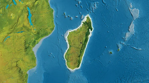 Primer Plano Zona Fronteriza Madagascar Mapa Topográfico Punto Capital Brillan —  Fotos de Stock