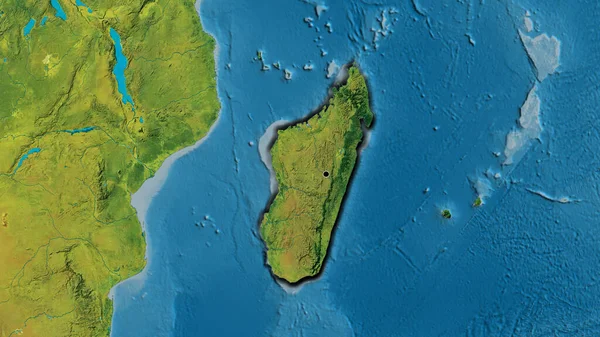 在地形图上显示马达加斯加边境地区的近景 资本点 国家形状的斜边 — 图库照片