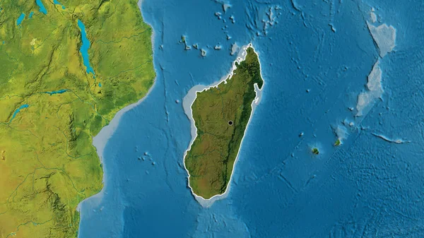 Detailní Záběr Pohraniční Oblasti Madagaskaru Zvýrazňující Tmavou Vrstvu Topografické Mapě — Stock fotografie