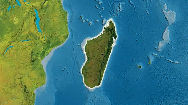 Крупный План Приграничной Зоны Мадагаскара Темным Наложением Топографическую Карту Отличный — стоковое фото