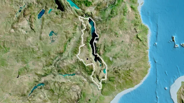 Malawi Sınır Bölgesinin Uydu Haritası Üzerinde Yakın Plan Görüntüsü Ana — Stok fotoğraf