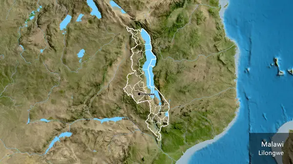 Gros Plan Sur Frontière Malawi Ses Frontières Régionales Sur Une — Photo
