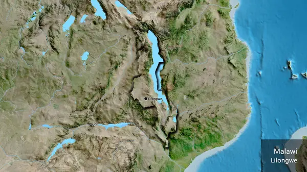 Närbild Malawis Gränsområde Satellitkarta Huvudpunkt Skalade Kanter Landet Form Landets — Stockfoto