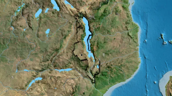 Close Área Fronteira Malawi Mapa Satélite Ponto Capital Bordas Biseladas — Fotografia de Stock