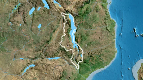 Close Malawi Border Area Satellite Map Capital Point Glow Country — Stock Photo, Image