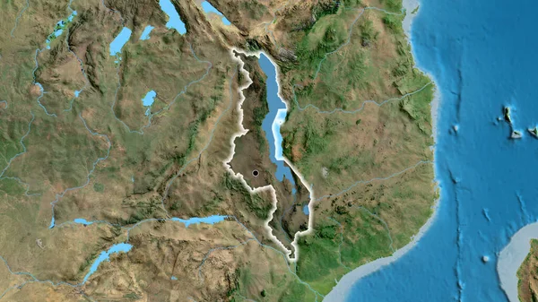 Close Malawi Border Area Highlighting Dark Overlay Satellite Map Capital — Stock Photo, Image
