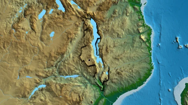 物理的な地図上のマラウィ国境地域の閉鎖 資本ポイント 国の形の縁が隠されている — ストック写真
