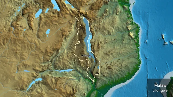 Close Área Fronteira Malawi Destacando Com Uma Sobreposição Escura Mapa — Fotografia de Stock