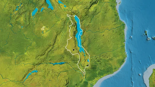 Close Van Het Grensgebied Van Malawi Een Topografische Kaart Hoofdpunt — Stockfoto