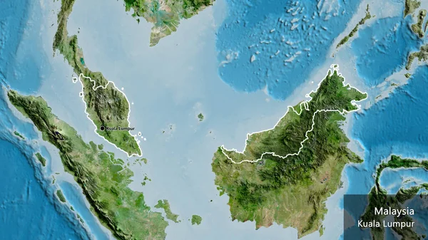 Zbliżenie Strefy Przygranicznej Malezji Zdjęciu Satelitarnym Yahoo Główny Punkt Zarys — Zdjęcie stockowe