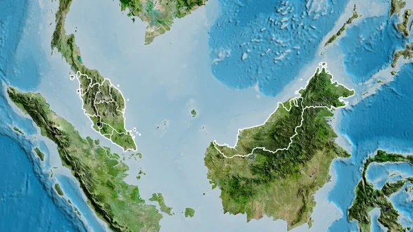 말레이시아 국경을 지도로 것이다 나라의 모양을 둘러싸고 — 스톡 사진