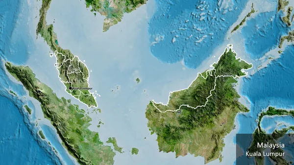 말레이시아 국경을 지도로 것이다 국가의 모양을 중심으로 나라의 — 스톡 사진