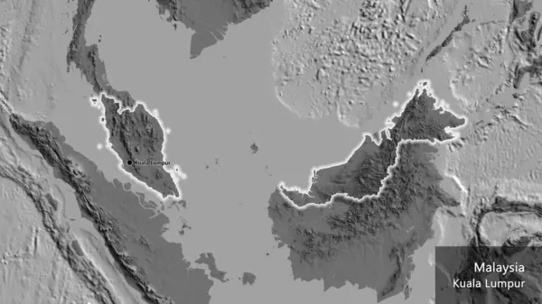 Крупный План Приграничной Зоны Малайзии Двухуровневой Карте Отличный Момент Светится — стоковое фото