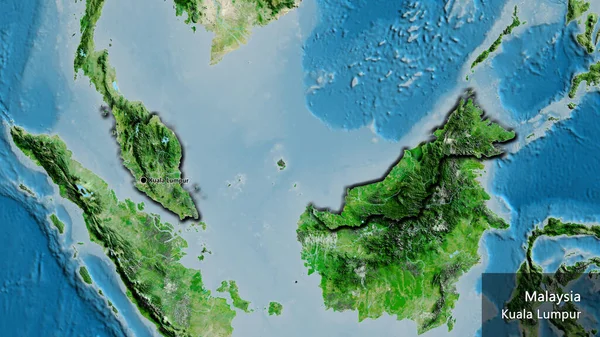 Primer Plano Zona Fronteriza Malasia Mapa Satelital Punto Capital Bordes —  Fotos de Stock