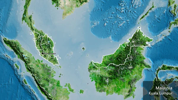 Primer Plano Zona Fronteriza Malasia Sus Fronteras Regionales Mapa Satelital —  Fotos de Stock