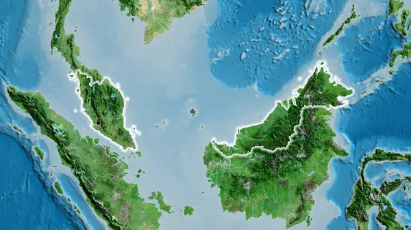 Крупный План Пограничной Зоны Малайзии Спутниковой Карте Отличный Момент Светится — стоковое фото