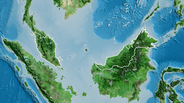 Nahaufnahme Des Malaysischen Grenzgebiets Auf Einer Satellitenkarte Kapitalpunkt Umrisse Rund — Stockfoto