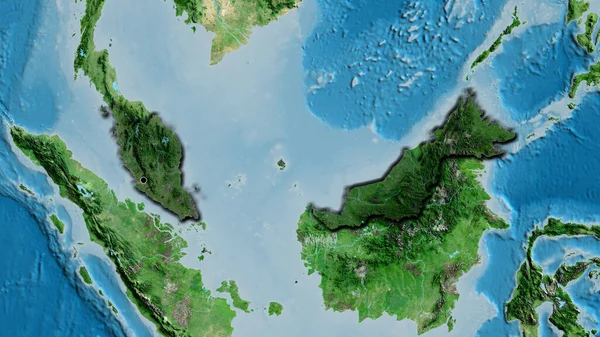 衛星地図上の暗いオーバーレイで強調マレーシアの国境地域のクローズアップ 資本ポイント 国の形の縁が隠されている — ストック写真