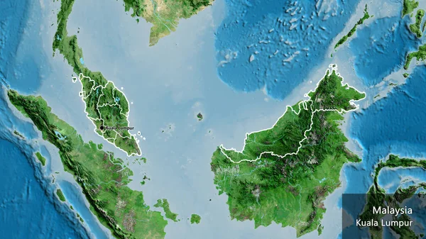 Primer Plano Zona Fronteriza Malasia Sus Fronteras Regionales Mapa Satelital —  Fotos de Stock