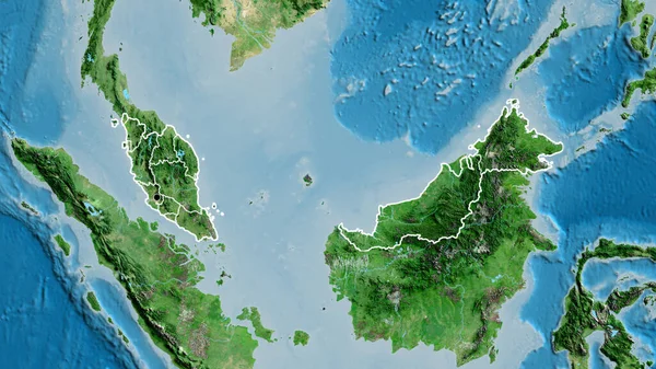 Primer Plano Zona Fronteriza Malasia Sus Fronteras Regionales Mapa Satelital — Foto de Stock