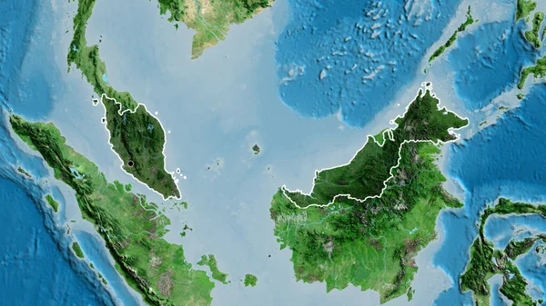 말레이시아 지역의 촬영은 지도에 오버레이로 조명되고 나라의 모양을 둘러싸고 — 스톡 사진