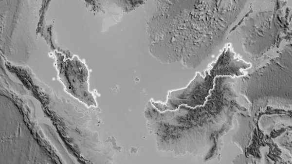 Gri Tonlu Bir Haritada Malezya Sınır Bölgesinin Yakın Çekimi Ana — Stok fotoğraf
