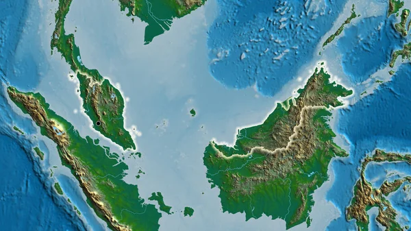 Zbliżenie Strefy Przygranicznej Malezji Fizycznej Mapie Główny Punkt Blask Wokół — Zdjęcie stockowe