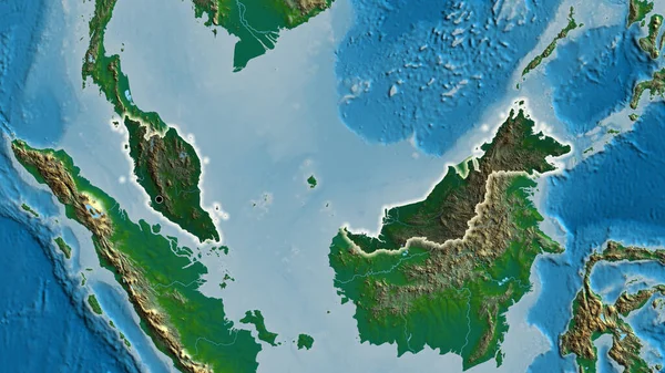 Zbliżenie Strefy Przygranicznej Malezji Ciemną Nakładką Fizyczną Mapę Główny Punkt — Zdjęcie stockowe