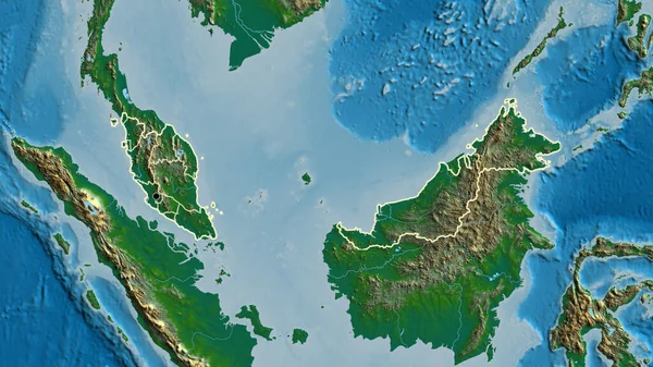 Primer Plano Zona Fronteriza Malasia Sus Fronteras Regionales Mapa Físico — Foto de Stock