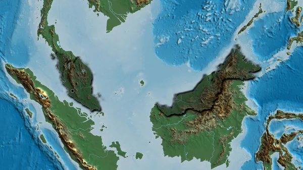 Close Malaysia Border Area Highlighting Dark Overlay Relief Map Capital — Stock Photo, Image