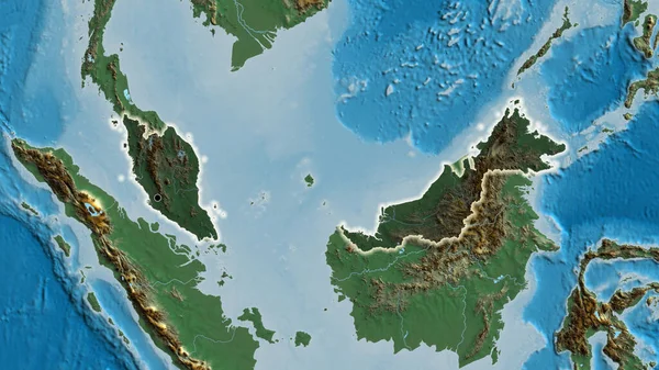 Close Área Fronteiriça Malásia Destacando Com Uma Cobertura Escura Mapa — Fotografia de Stock