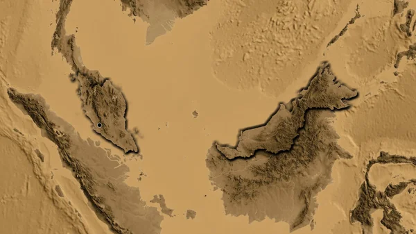 Κοντινό Πλάνο Της Παραμεθόριας Περιοχής Της Μαλαισίας Υψομετρικό Χάρτη Της — Φωτογραφία Αρχείου