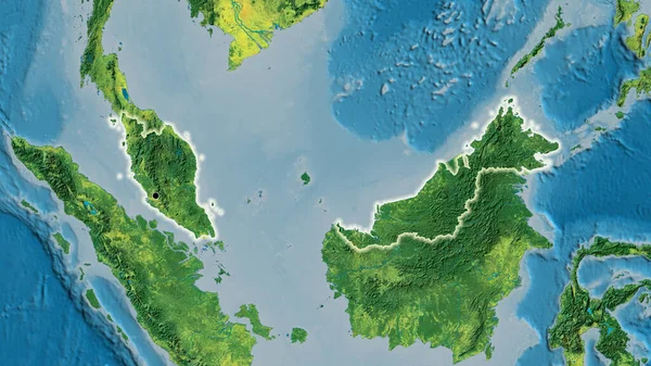 Nahaufnahme Des Malaysischen Grenzgebiets Auf Einer Topografischen Karte Kapitalpunkt Glühen — Stockfoto