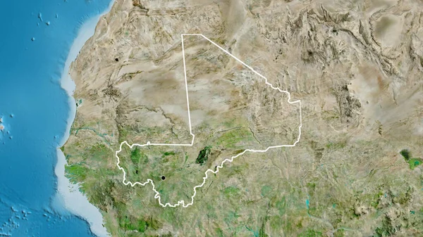 Close Zona Fronteiriça Mali Num Mapa Satélite Ponto Capital Esboço — Fotografia de Stock