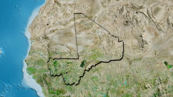Närbild Gränsområdet Till Mali Satellitkarta Huvudpunkt Skalade Kanter Lantformen — Stockfoto