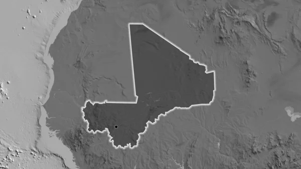 Close Mali Border Area Highlighting Dark Overlay Bilevel Map Capital — Stock Photo, Image