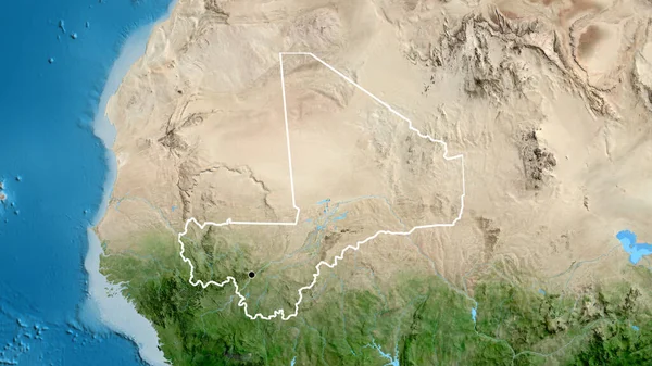 Närbild Gränsområdet Till Mali Satellitkarta Huvudpunkt Skissera Runt Landet Form — Stockfoto