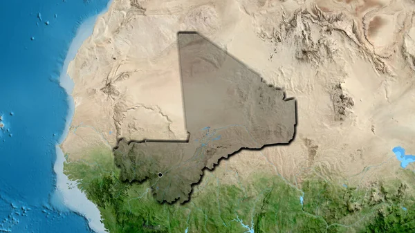 马里边境地区的特写镜头 用卫星地图上的黑暗覆盖突出显示 资本点 国家形状的斜边 — 图库照片